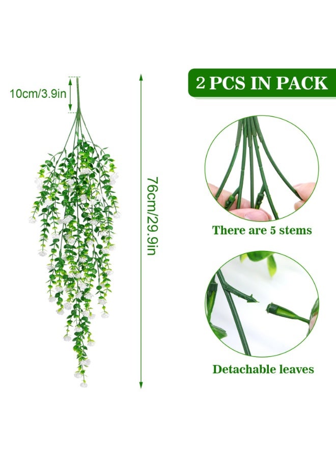 Mordely 2PCS Artificial Hanging Flowers, UV-Resistant Artificial Hanging Plants Flowers Bouquet Outdoor Indoor Fake Hanging Plant Artificial Flowers for Home Garden Wedding Decor - Image 2